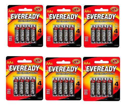 Pack X6 Paquetes De Pilas Carbon Eveready Aa X4 Febo