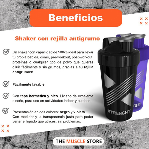 Imagen 3 de 10 de Xtrenght Shaker Vaso Mezclador De Proteínas Batidor A Rosca