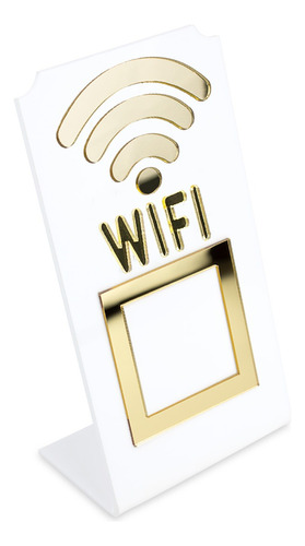 Placa Wifi Qr Code Display Acrílico De Mesa Balcão Branco Cor Branco e Dourado