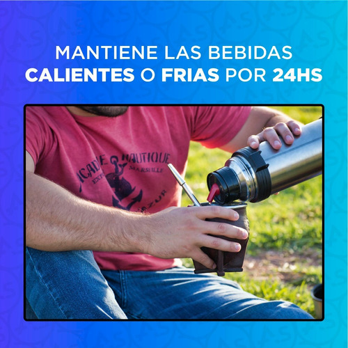 Imagen 6 de 10 de Termo Uruguayo 1 Litro Media Manija Acero Inoxidable Matero