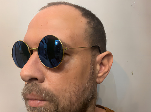 Gafas Woodstock Beats Jimmy Hendrix Rock Look con montura redonda, color varilla dorada, lente dorada, color azul espejo