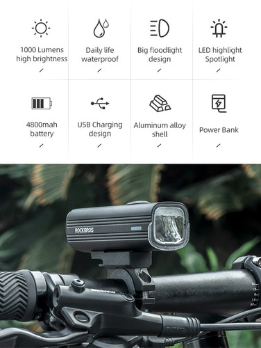 Imagen 6 de 7 de Linterna Luz Delantera Ciclismo R3 1000 Lumen Real Rockbros