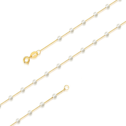 Pulseira Feminina Ouro 18k 750 Pérolas Com Berloques 19cm