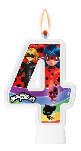 Número 4 - Vela Ladybug - Para Bolo, Aniversário E Festa