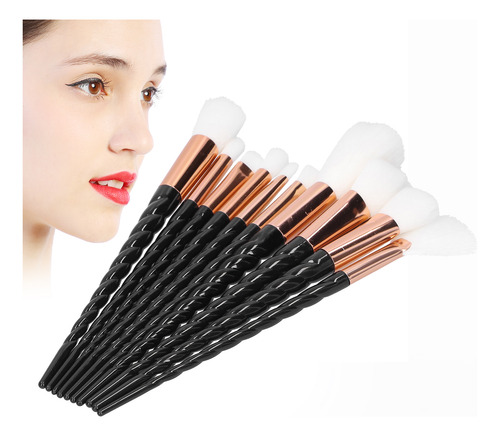 Juego De 10 Brochas De Maquillaje Con Mango En Espiral, Cerd