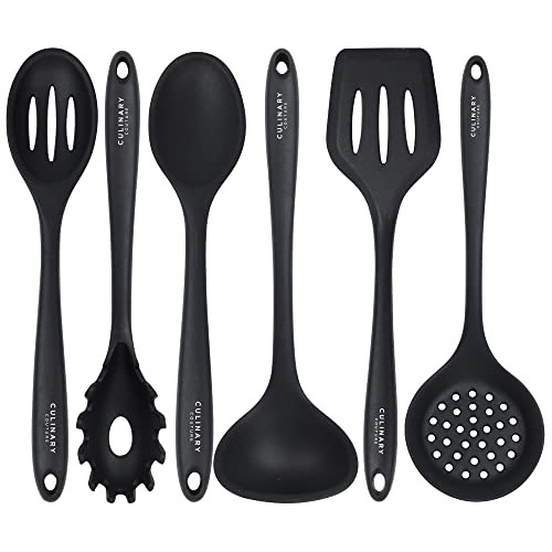 Black Silicone Cooking Utensils Set Of 6, Non-stick Hea...