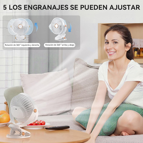 Ventilador Escritorio Recargable Portatil Luz 5 Velocidades