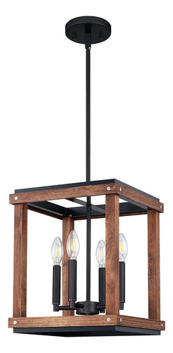 Lámpara De Araña De Madera De Cerezo Con 4 Luces Ajustables