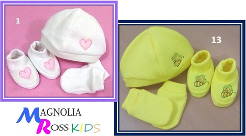 Combo Bebe - Escarpines, Gorros Y Manoplas - Con Bordado