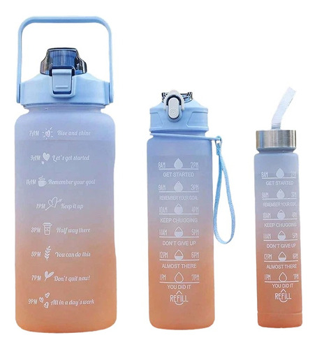 Botella De Agua Motivacional Deportiva, Gym Tripack 3 Piezas