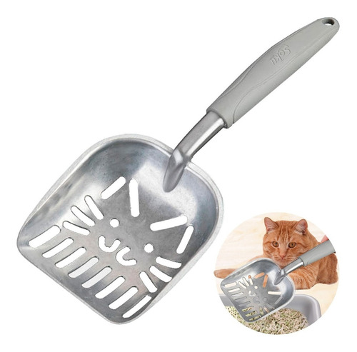 Pala Aluminio Arenero Recogedora Heces Desechos Mascota Gato Color Gris-Cara