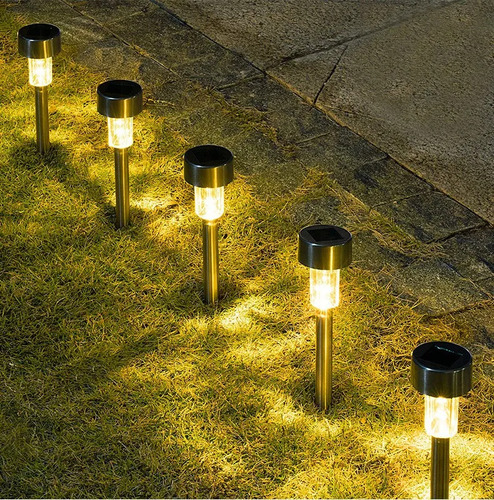 Estaca Solar Acero Inox Led Pack X 6 Exterior Jardin Blanco Cálido