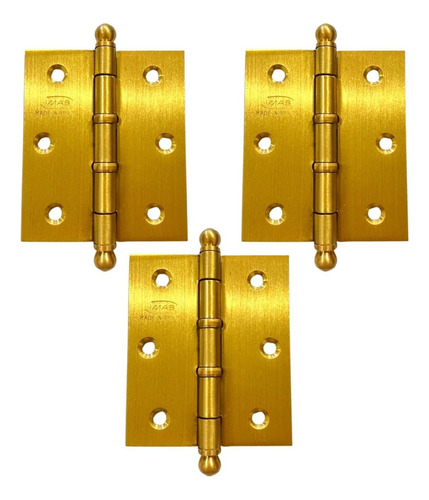 Dobradiça Porta Dourada Fosco Anel Imab 3,5x3 Latão 3 Pçs Jg