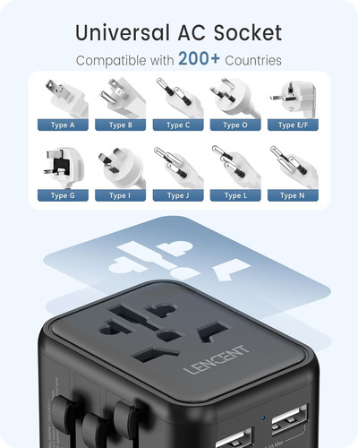 Adaptador Universal De Viaje Con 2 Puertos Usb