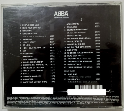 Abba The Definitive Collection Cd Doble Original (Usado)