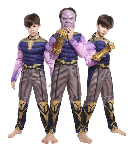 Imagem 1 de 4 de Fantasia Infantil Thanos Com Enchimento + Máscara E Manopla
