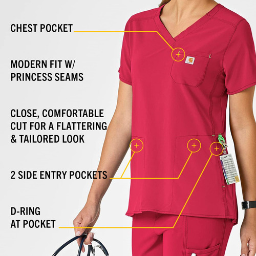 Camiseta Scrub Carhartt Force Modern Fit Para Mujer Con Bols