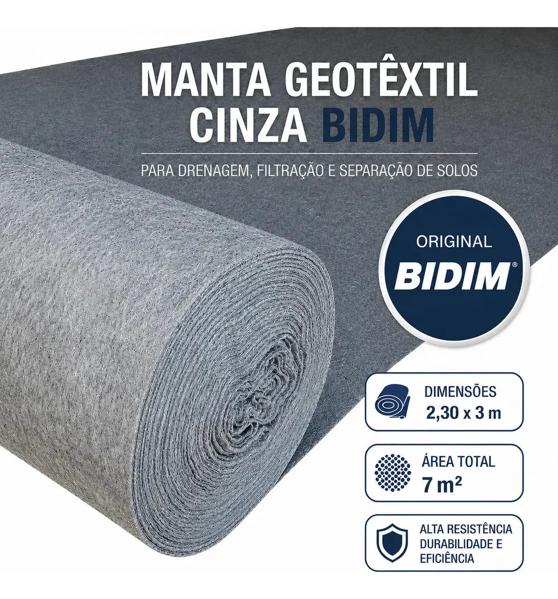 Manta Geotêxtil Cinza Bidim Amanco 7m² 2,30x3m Drenagem e Estabilização