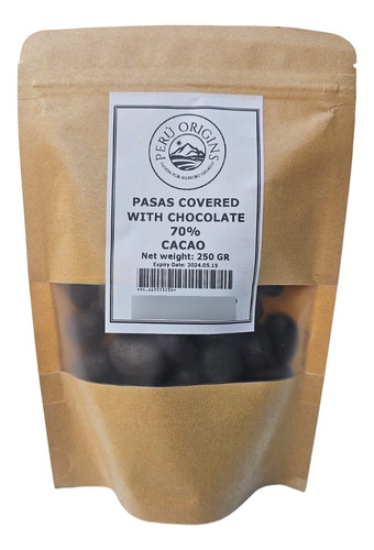 Pasas Recubiertas Con Chocolate 70% Cacao Orgánico 250 Gr.