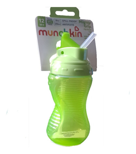 Copo Com Canudo Retrátil Munchkin Might Grip 296ml 12m+ Cor Verde-limão
