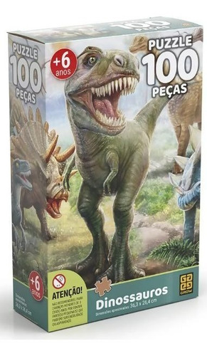 Quebra Cabeça Puzzle 100 Pçs - Dinossauros - Grow
