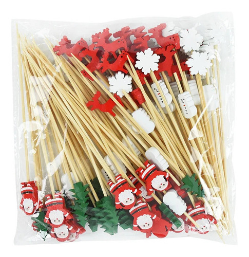 100 Palillos De Comida Navideños De Bambú