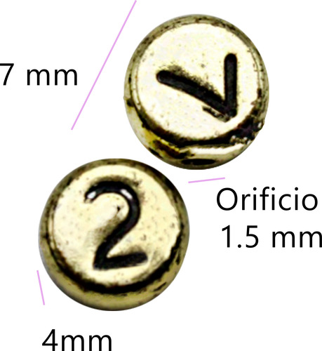 Cuenta Corazon Numero 100g/750p Pulseras Bisutería Collares Num Dorado Premium 750pz 7 Mm 4 Mm