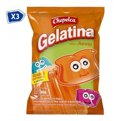 Gelatina Sabor A Naranja Chepelca 80 Gr 3 Unds
