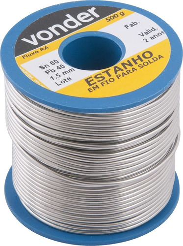 Estanho Fio 1,5mm 60x40 500g Carretel - Vonder