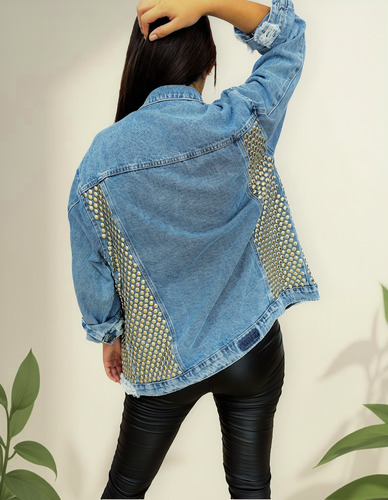 Campera De Jean Con Tachas Oversize Larga Customizada Única