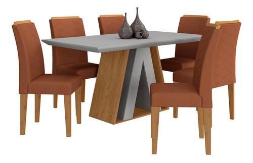 Mesa De Jantar 1,60 6 Cadeiras Suiça Cinam/off /terrac - M.a Cor Cinamomo/off White/terracota Desenho do tecido das cadeiras Tecido Suede