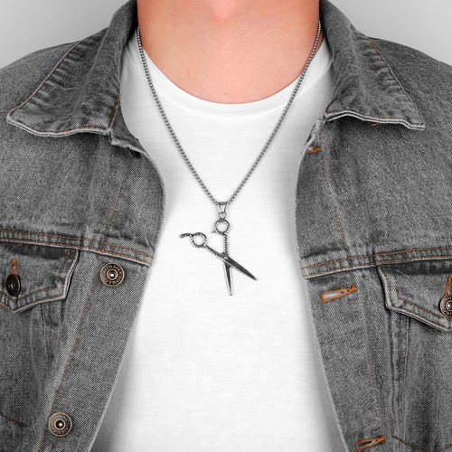 Imagem 4 de 5 de Colar Masculino Com Pingente Tesoura