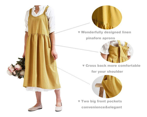 Cf Delantal Amarillo De Lino Y Algodón Para Mujer Kitchen