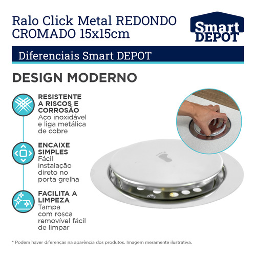 Ralo Cromado 15x15 Redondo Click Inteligente