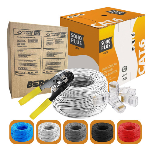 Cabo 50m Furukawa Cat6 +20 Conector Rj45 + Alicate Crimpar