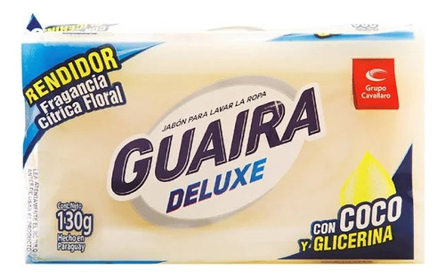 Jabon Lavar Ropa Guaira Deluxe Blanco 130 Grs Glicerina Coco