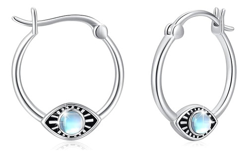 Aretes Aro Plata 925 Con Diseño Ojo Demonio Para Mujer Suert