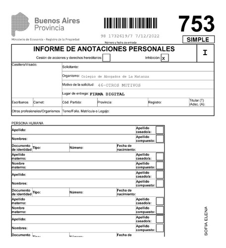Informe De Dominio Inmueble - Titularidad, Inhibición