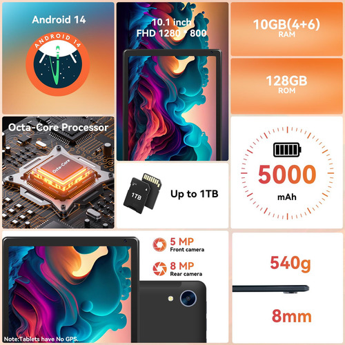 Tablet, Tablet Android De 10.1 Con Procesador Octa-core