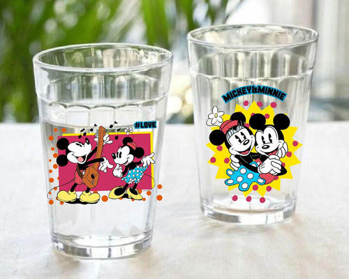 Kit 3 Copos 190ml Coleção Mickey E Minnie Vidro Personalizad Cor Transparente