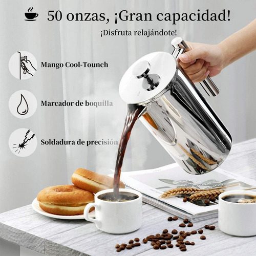 Imagen 3 de 7 de Cafetera Prensa Francesa 1.5l Acero Inoxidable Doble Pared