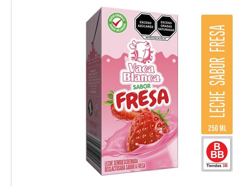 Imagen 1 de 2 de Leche Sabor Fresa Vaca Blanca, 250 Ml