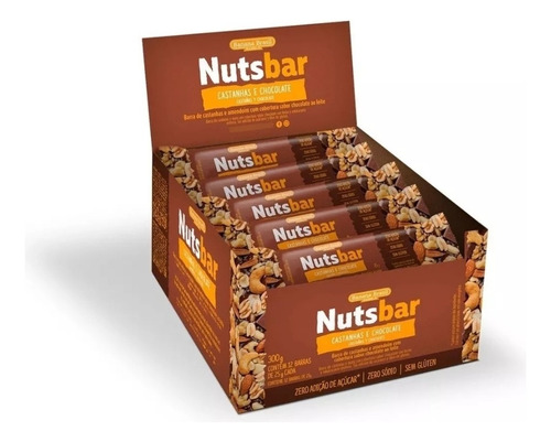 Barra Nuts Bar Chocolate - Sin Azúcar Sin Gluten - Caja X 12