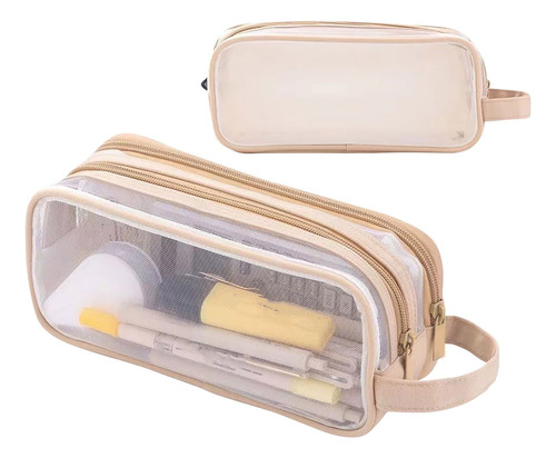 Estuche Para Lápices Transparente De Malla De Doble Capa Con