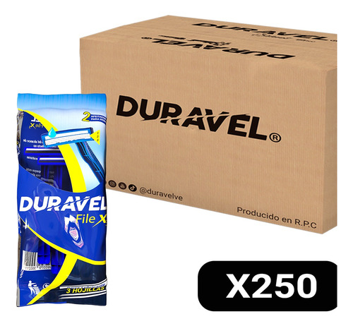 Afeitadora Descartable Duravel Filex 3 Hombre (250 Unidades)