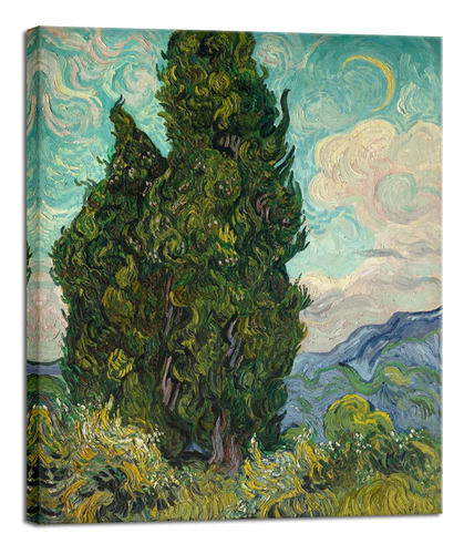 Wieco Art Cypresses By Van Gogh - Lienzo Clasico Para Pared,