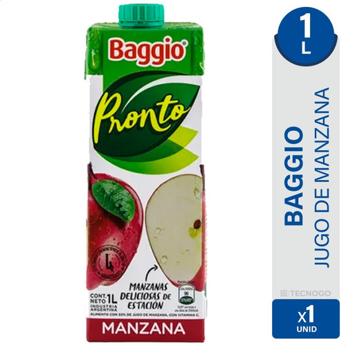 Jugo Baggio Manzana 1lt Pronto Natural Bebida 1 Litro Unidad