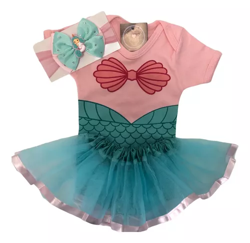 Roupa Fantasia Sereia Mesversario C Tiara Ariel Bebe Menina no Shoptime