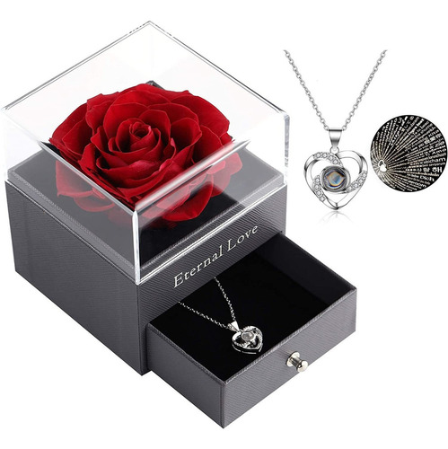 , Juego De Rosas Eternas Para Damas Con Collar De Te Amo ,