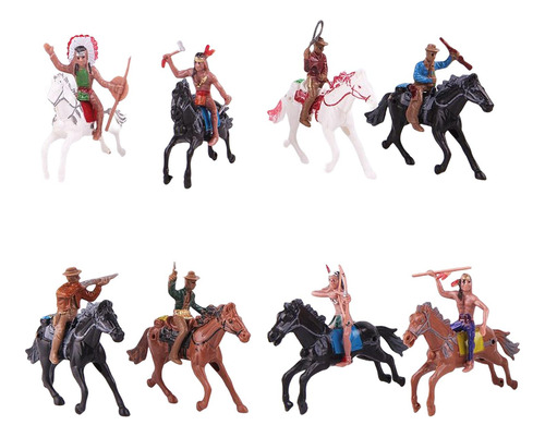 Paquete De 8 Figuras De Vaquero Del Con Caballo Para Niños